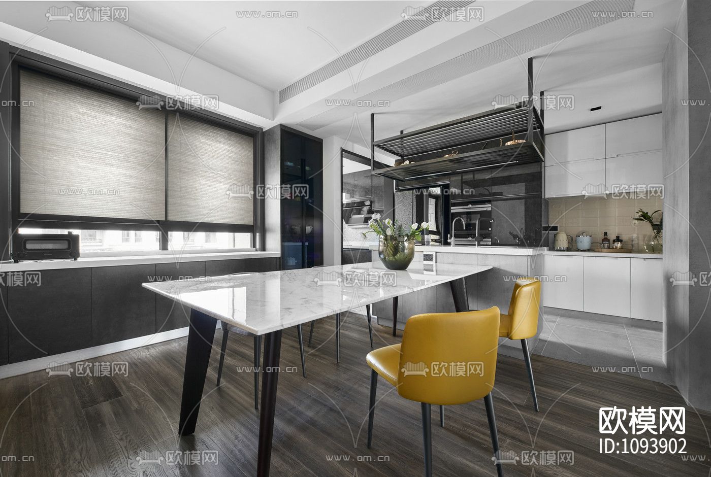 极简对白三居室住宅室内施工图+实景+3D模型下载（渲染图5）