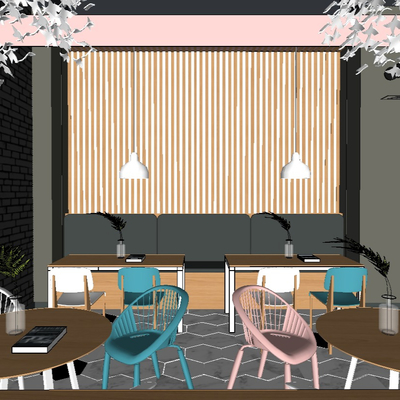  北欧奶茶店su模型 