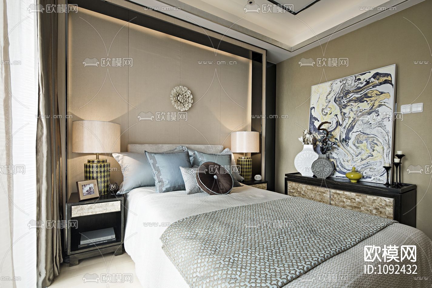 万科悦湾中式样板间室内施工图下载（渲染图3）