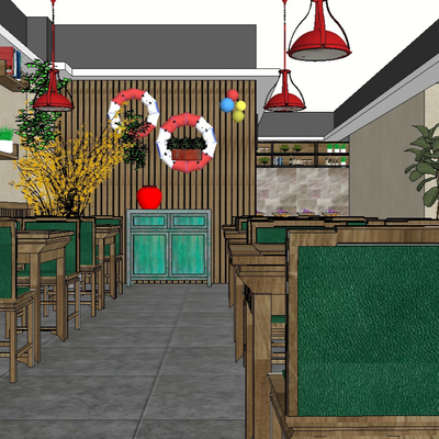  新中式火锅店su模型 