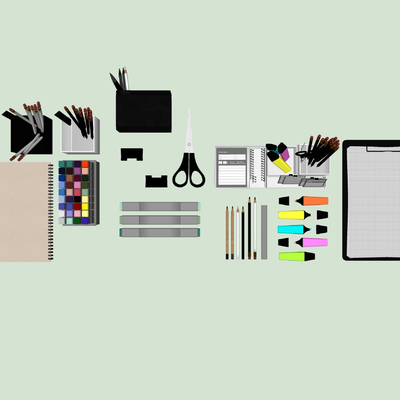  现代马克杯文具组合su模型 