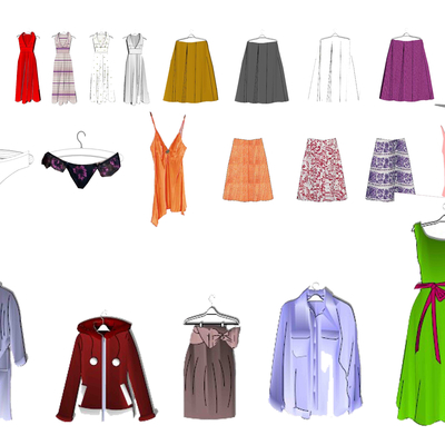  现代连衣裙裙子su模型 