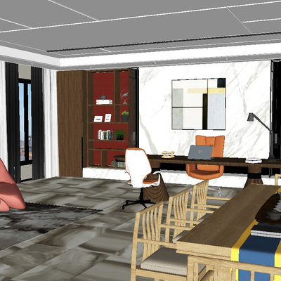  新中式董事长办公室su模型 