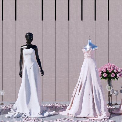  现代婚纱礼服模特su模型 