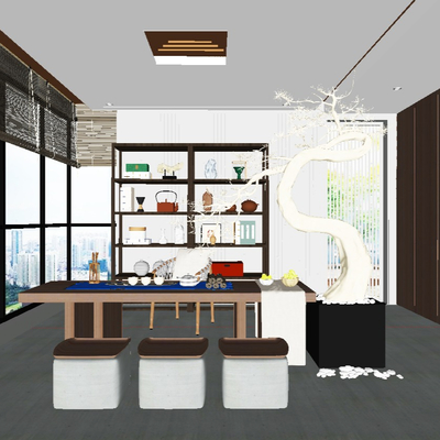  新中式董事长办公室su模型 