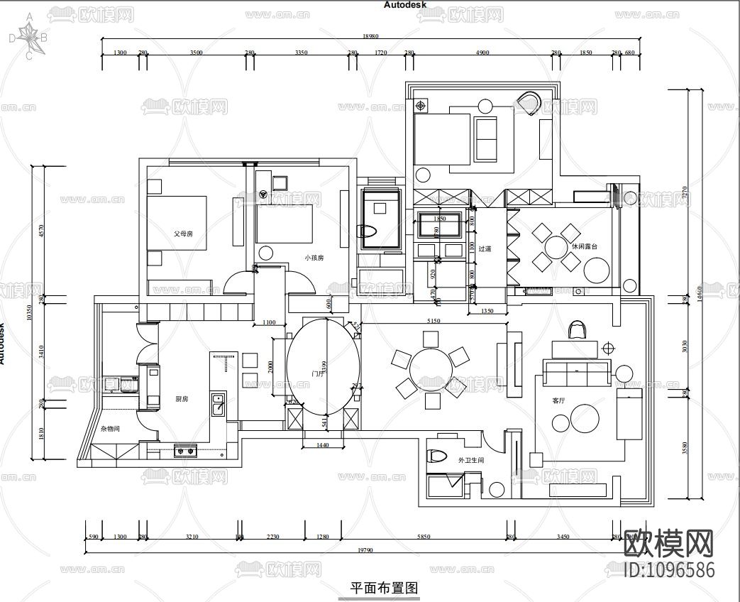 康盛国际 景江城市花园家装设计 施工图＋实景照片下载（渲染图3）