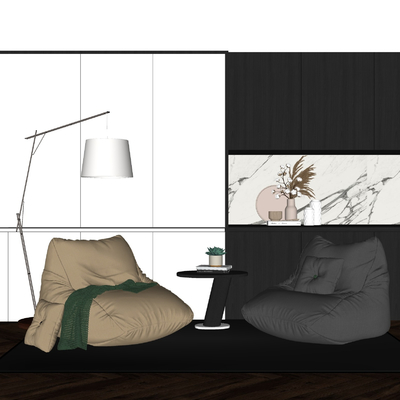  现代布艺懒人沙发su模型 