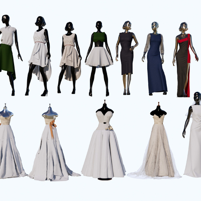  现代连衣裙模特服饰su模型 