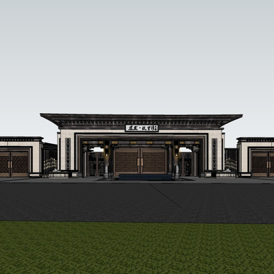 新中式售楼处大门su模型