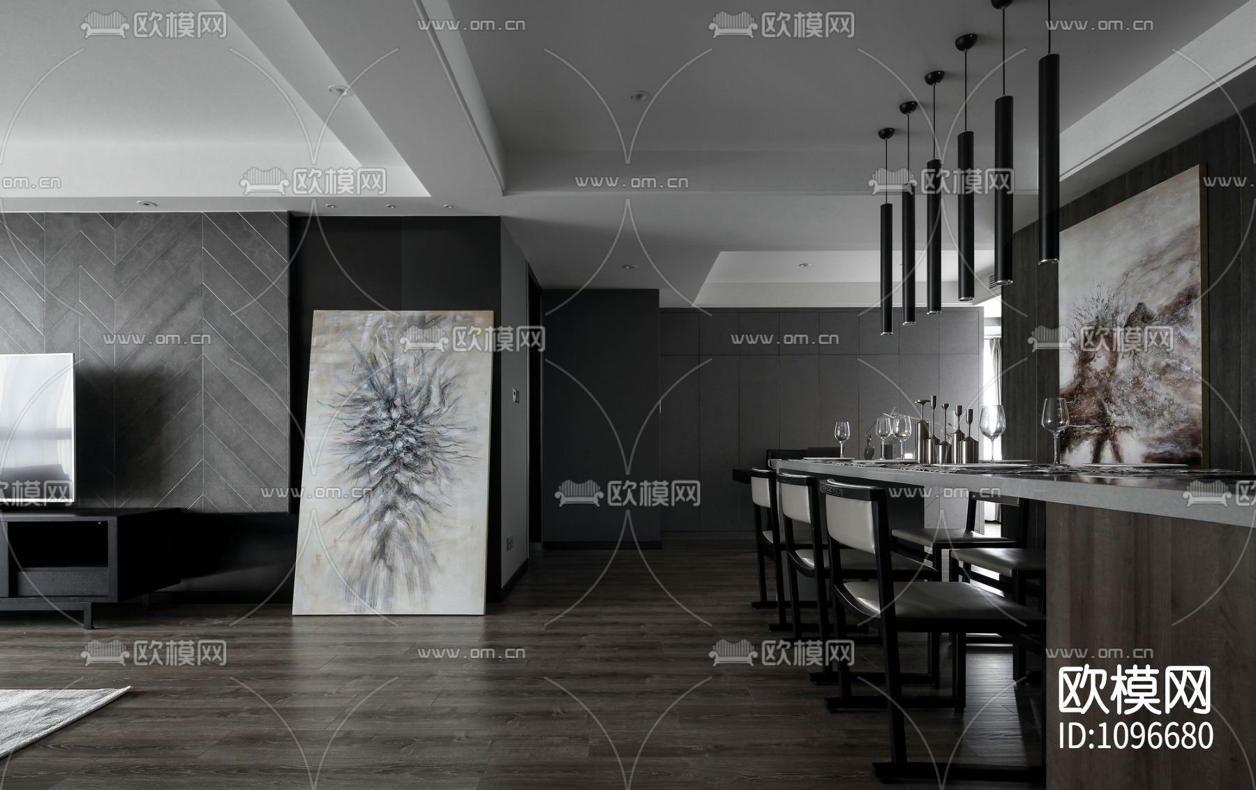 晓安设计--平行世界145m²家装设计 施工图＋实景照片下载（渲染图1）