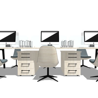  现代实木卡位办公桌su模型 