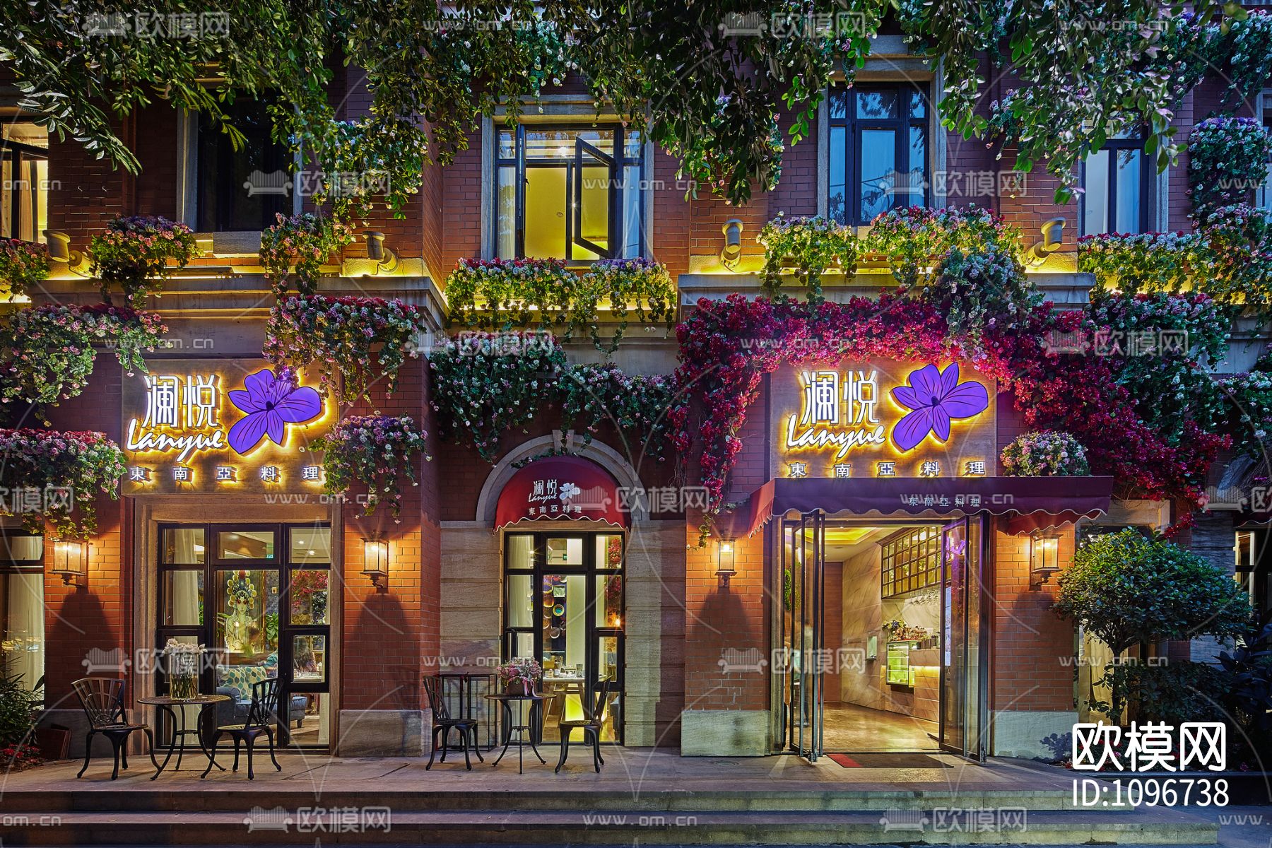 澜悦东南亚料理餐厅600m² 施工图＋实景照片下载（渲染图9）