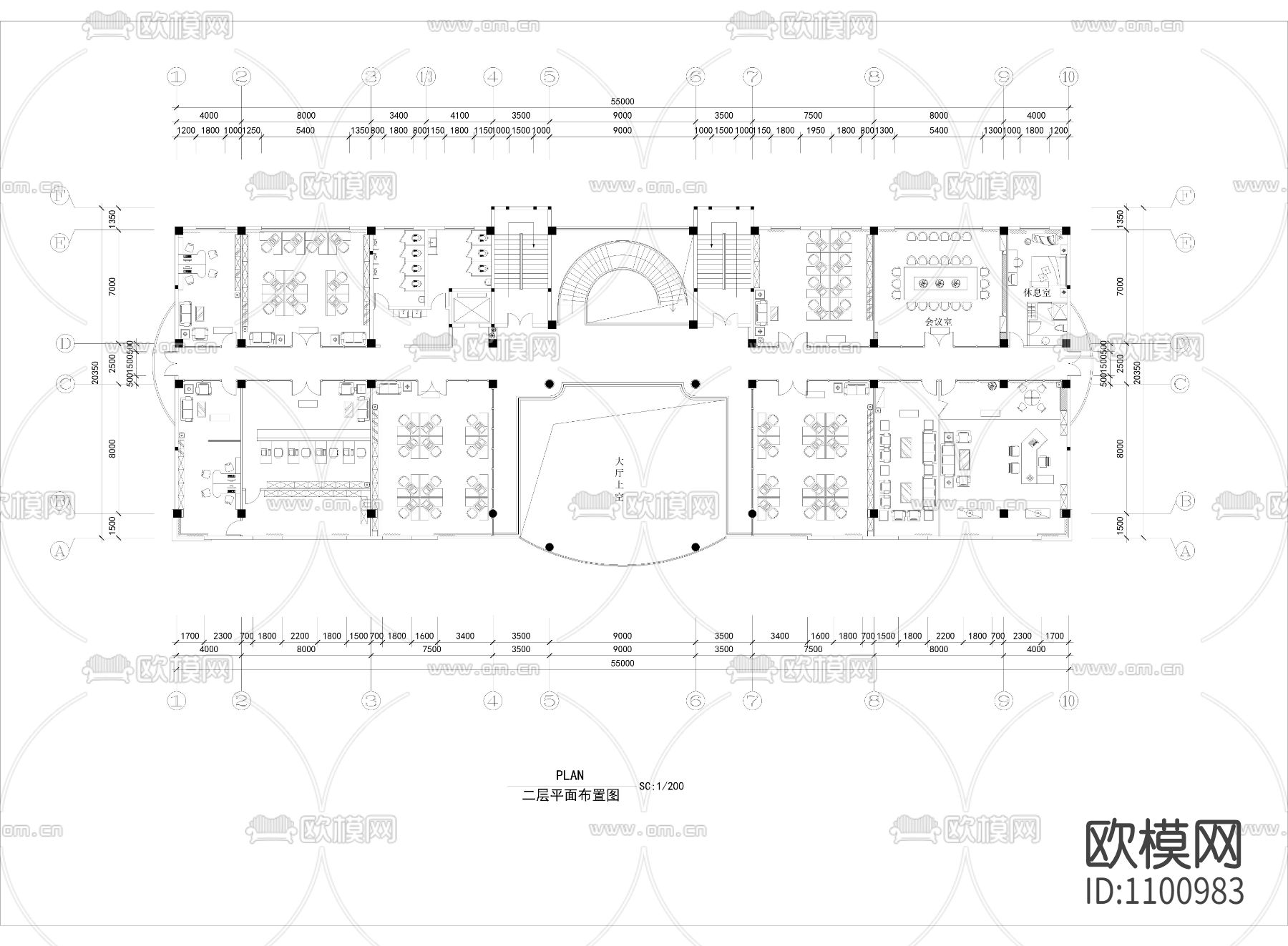 镇江办公空间设计cad施工图下载（渲染图2）