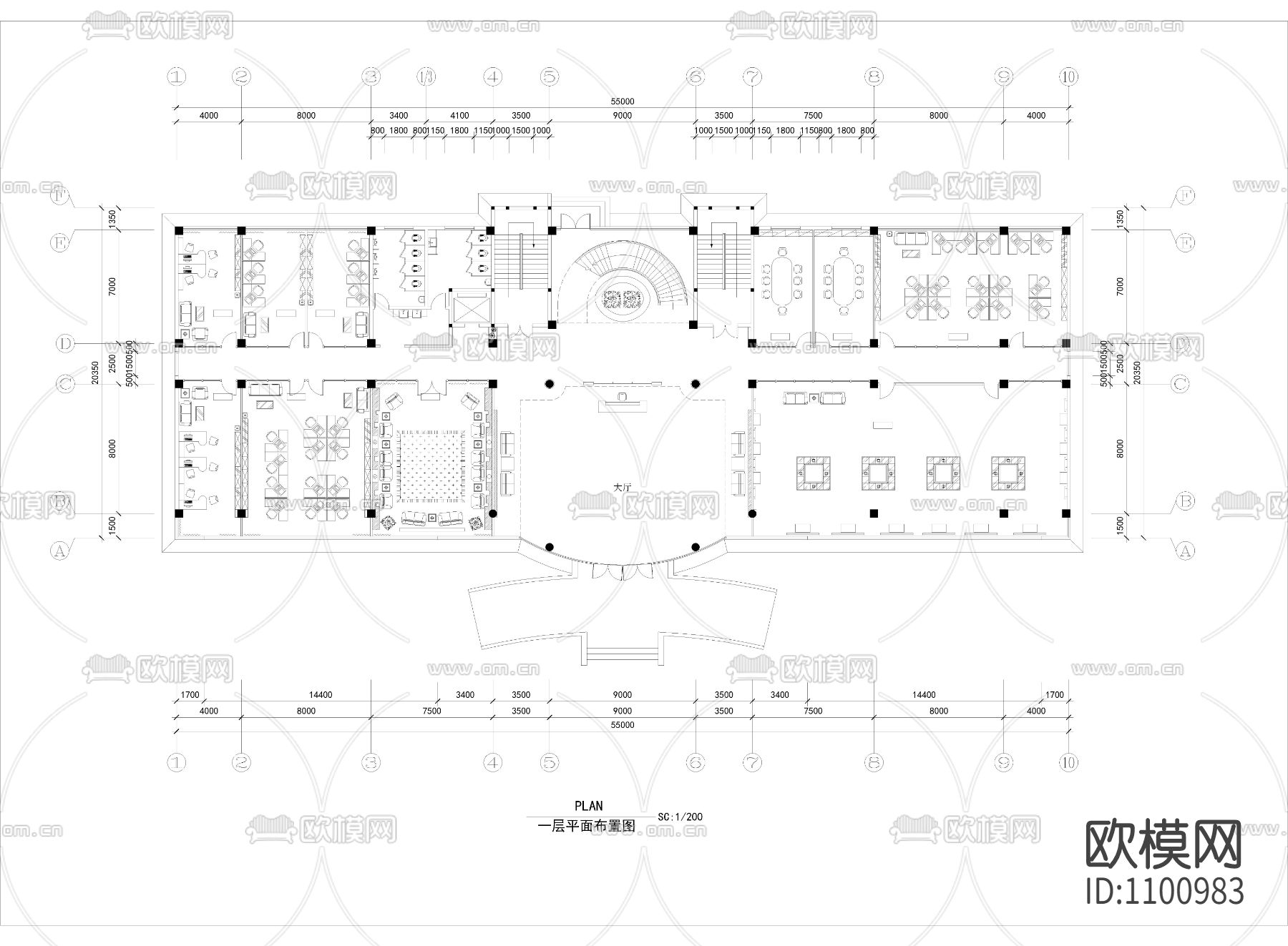 镇江办公空间设计cad施工图下载（渲染图1）