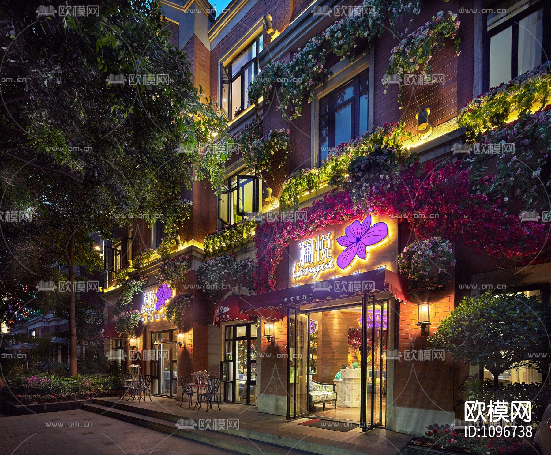 澜悦东南亚料理餐厅600m² 施工图＋实景照片下载（渲染图7）