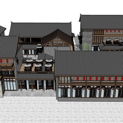  中式民俗商业街su模型 