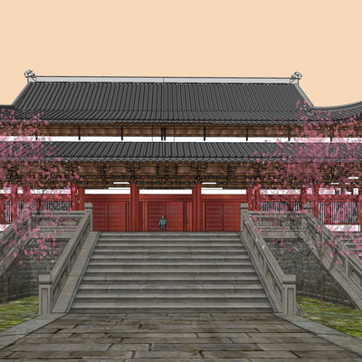  中式古建寺庙su模型 