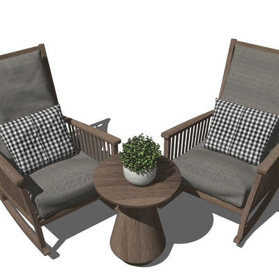  现代实木休闲躺椅su模型 