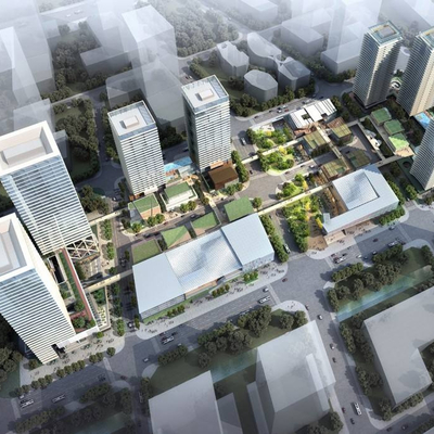  现代办公园区鸟瞰su模型 