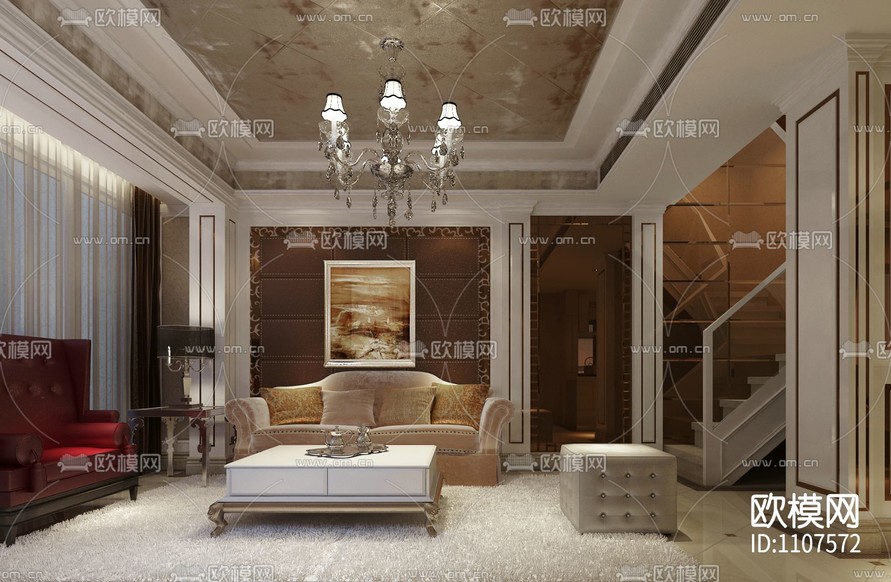 歐式風(fēng)格復(fù)式別墅住宅施工圖設(shè)計下載(渲染圖1)
