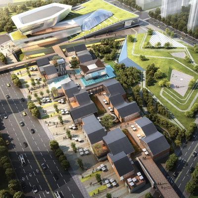  新中式商业街鸟瞰su模型 