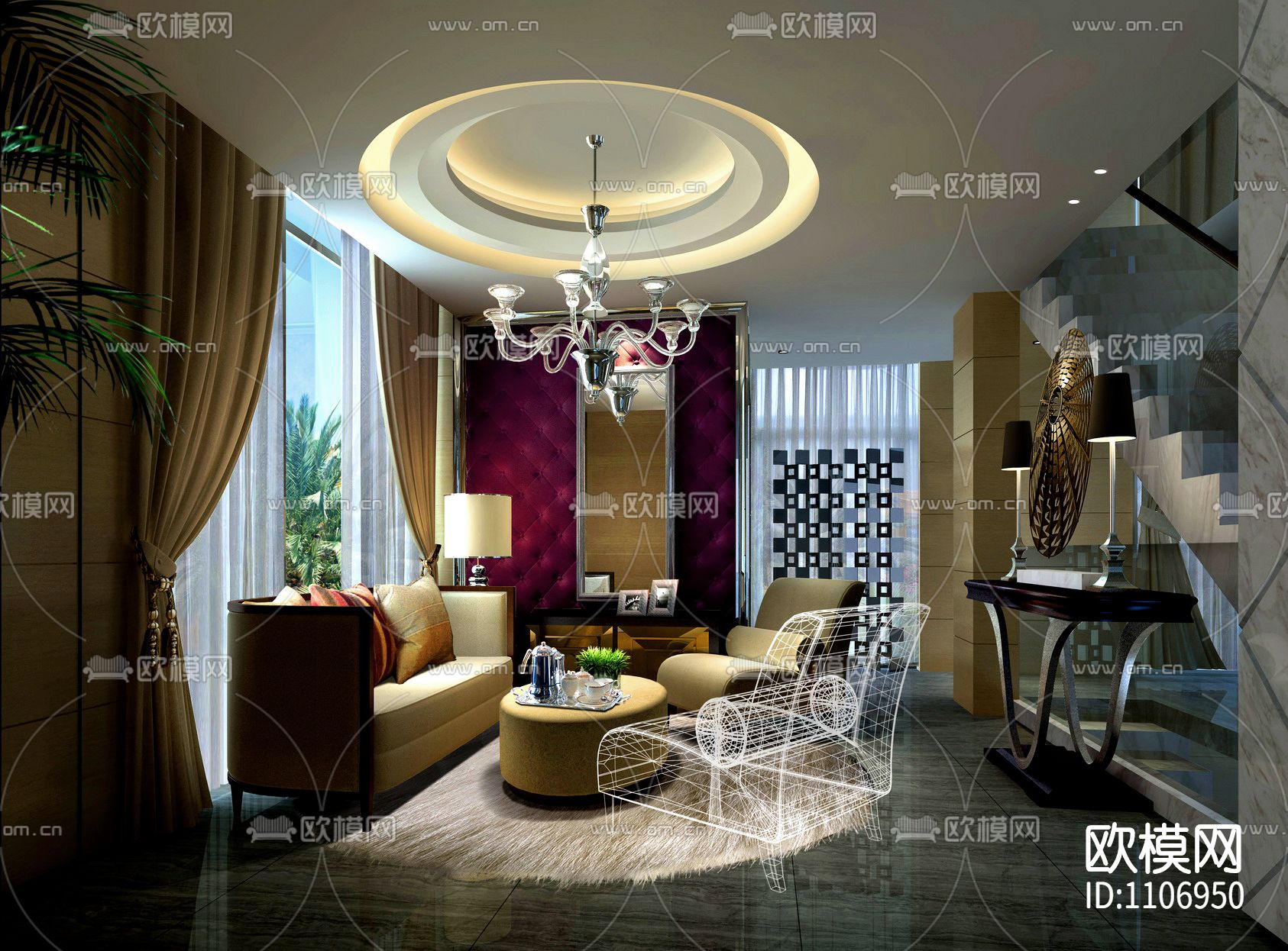 [北京]-天竺澳景园别墅C户型全套施工图下载（渲染图1）