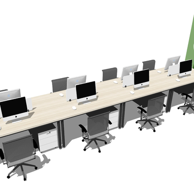  现代卡位办公桌椅su模型 