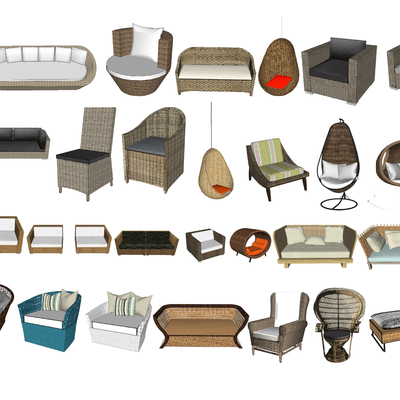  现代藤编户外椅su模型 