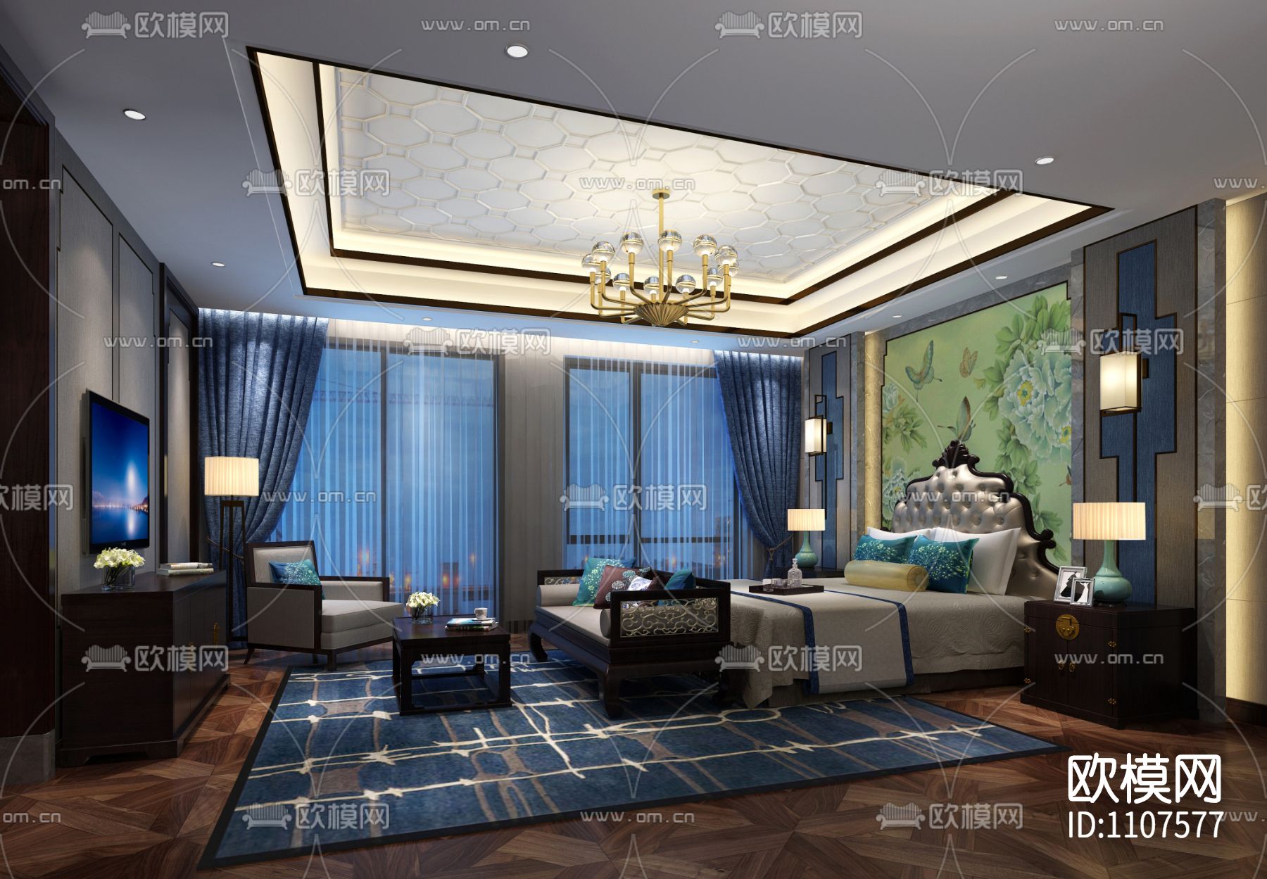 上海松江1100新中式私人别墅彩平效果图方案CAD施工图机电给排下载（渲染图9）