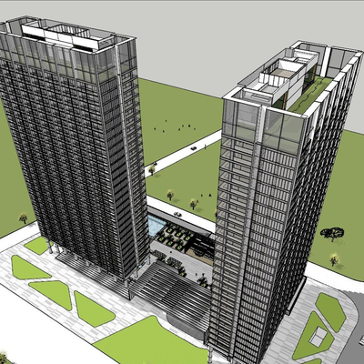  现代高层住宅楼鸟瞰su模型 