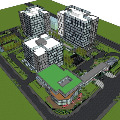  现代办公园区鸟瞰su模型 