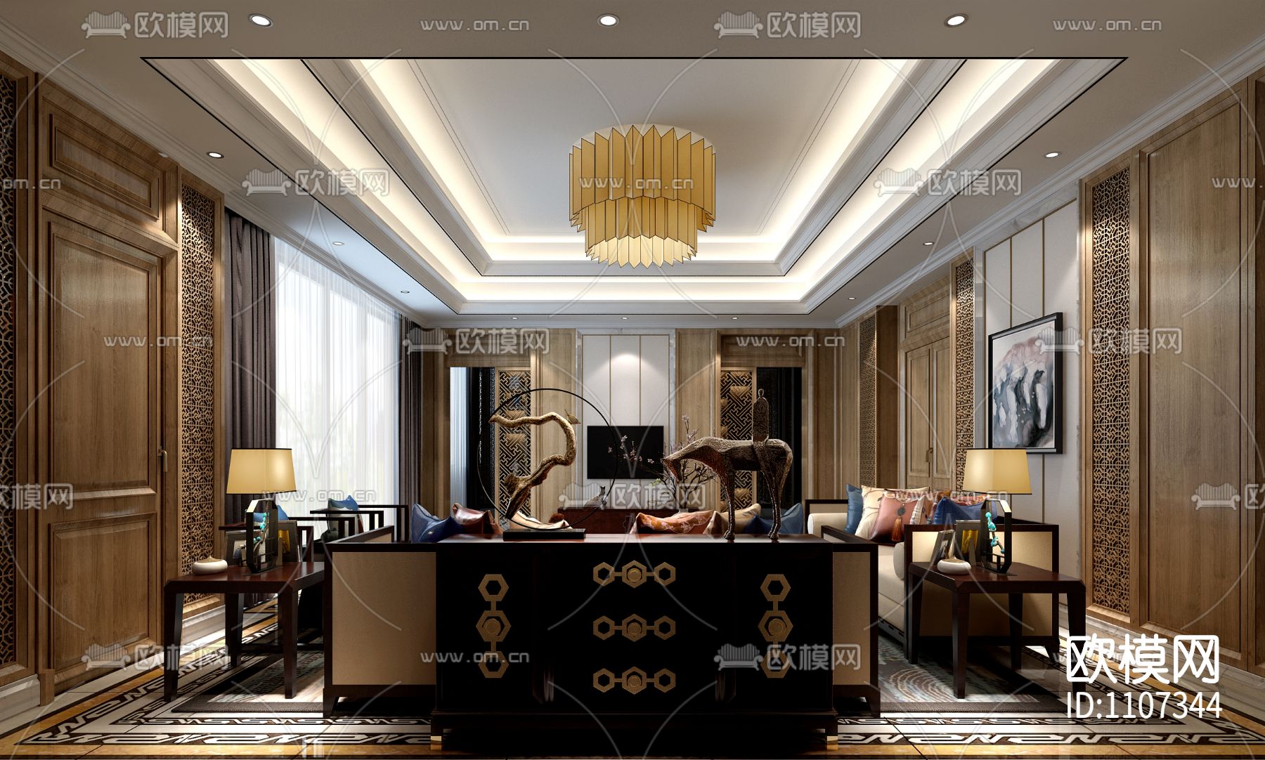 10套精选别墅室内设计方案 施工图＋效果图下载（渲染图6）