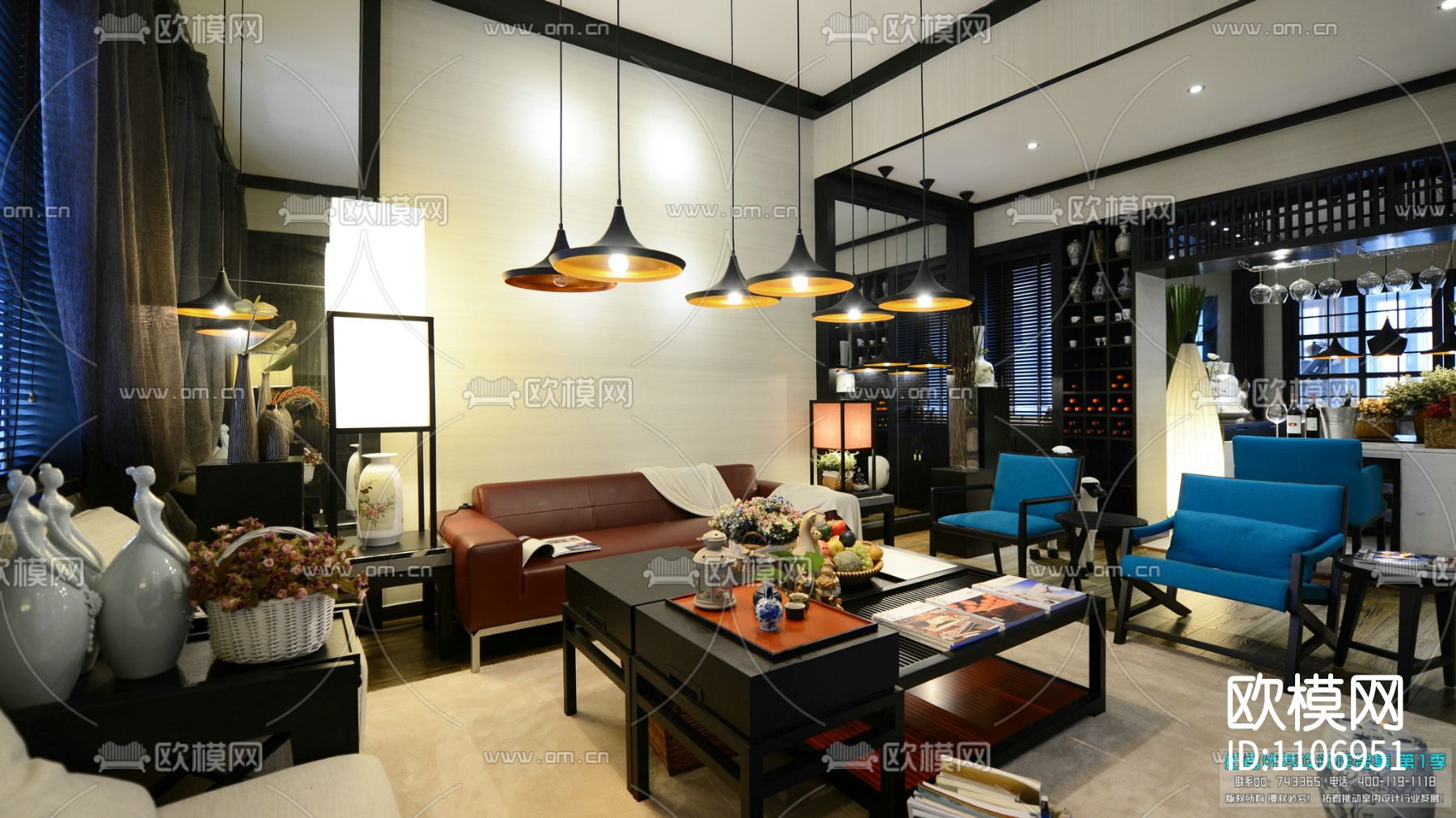 东城一号中式样板间施工图+拍摄下载（渲染图1）