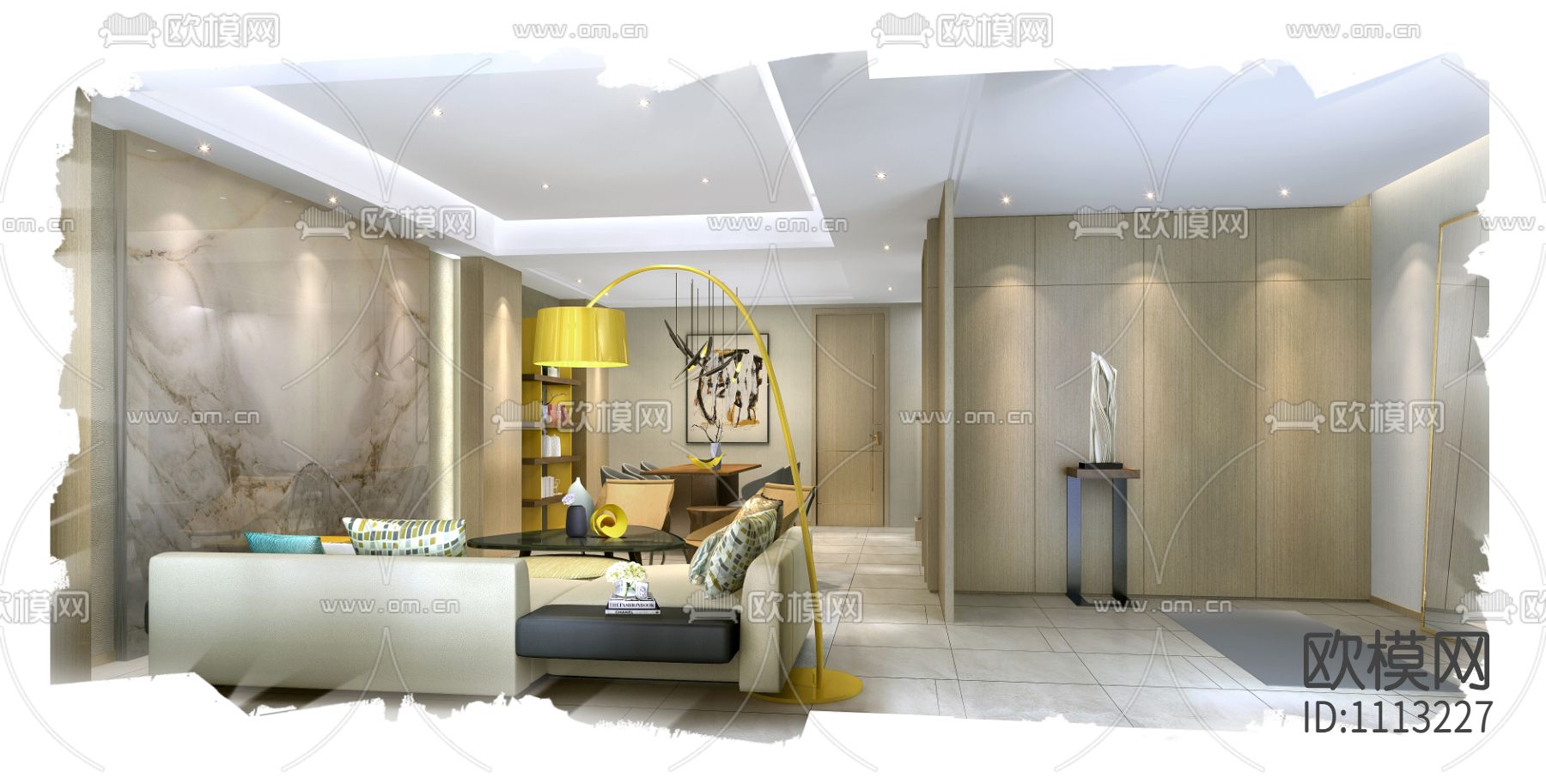 【Studio HBA】上海永耀宝山项目丨会所+3套复试样板间丨效果图+施工图+物料下载（渲染图5）