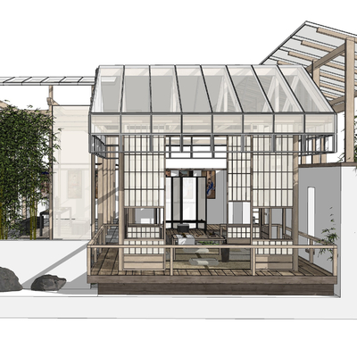  日式茶楼su模型 