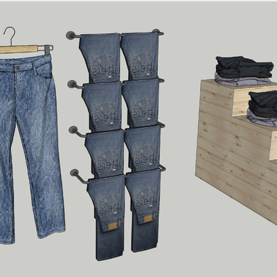  现代服装店衣服衣架su模型 