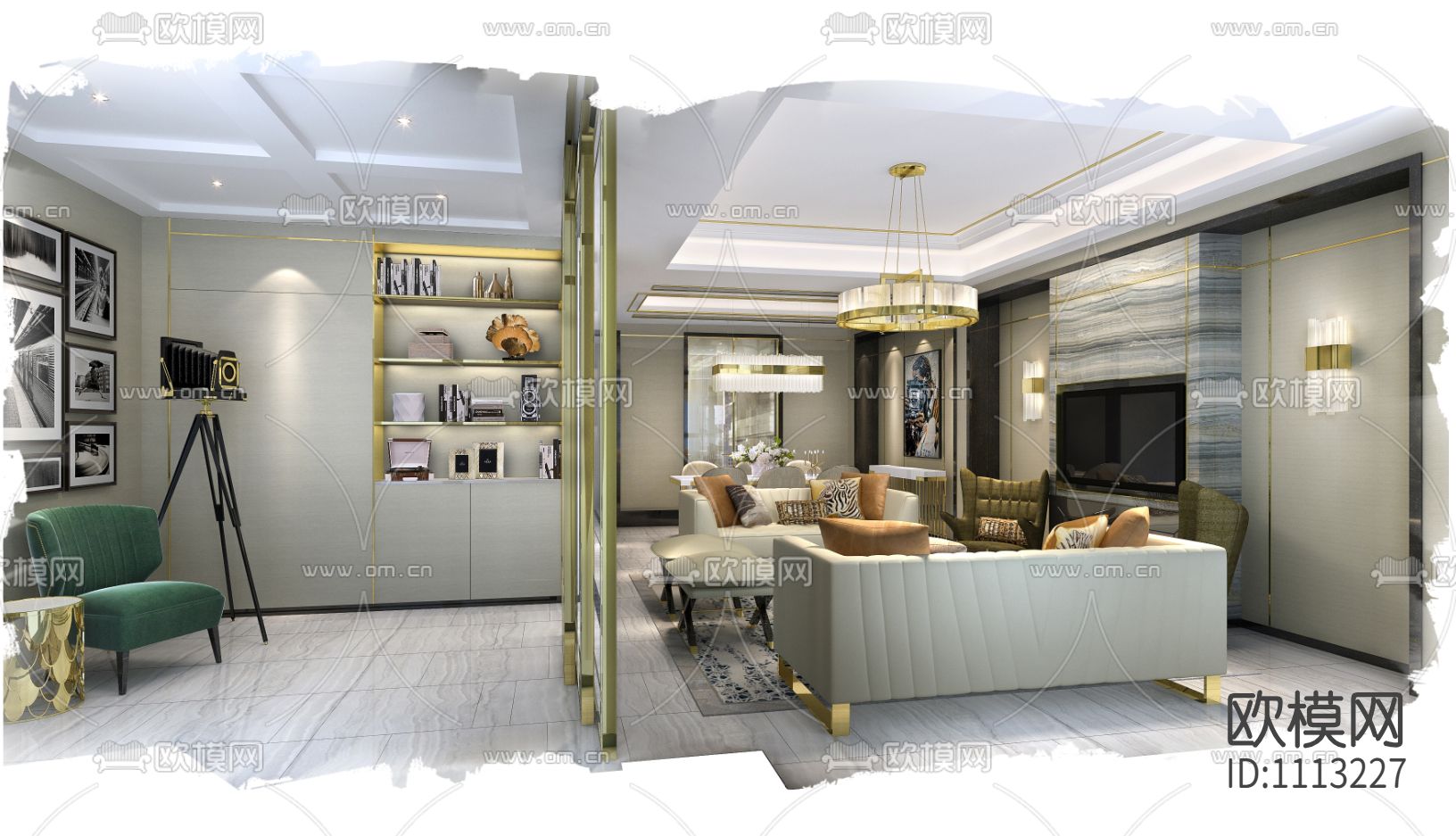 【Studio HBA】上海永耀宝山项目丨会所+3套复试样板间丨效果图+施工图+物料下载（渲染图3）