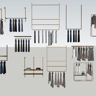  现代服装店衣服衣架su模型 