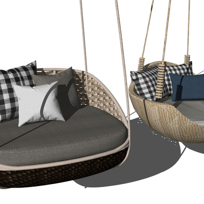  北欧户外藤编吊椅su模型 