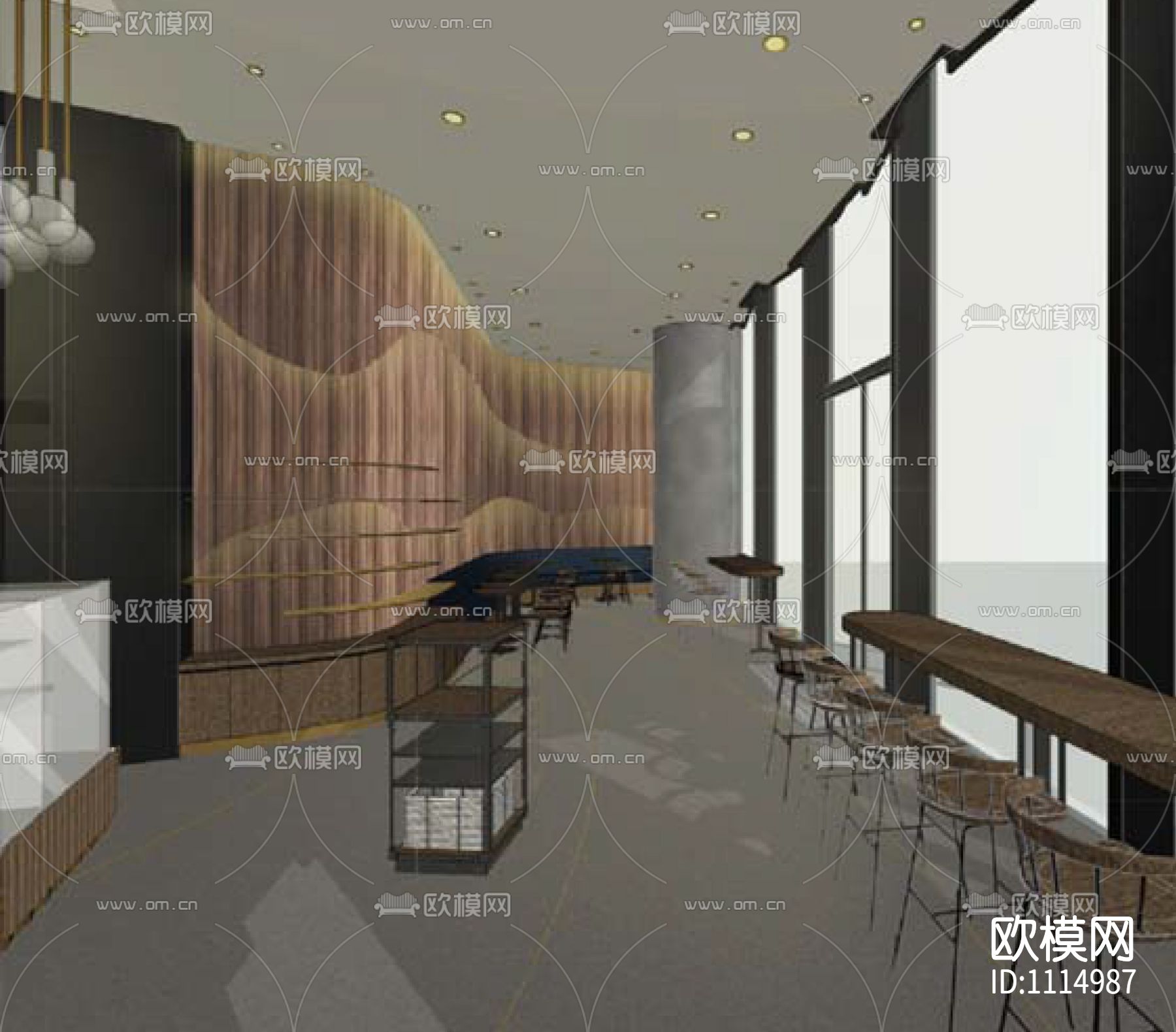 杭州来福士星巴克咖啡丨效果图+施工图CAD+PDF格式下载（渲染图4）