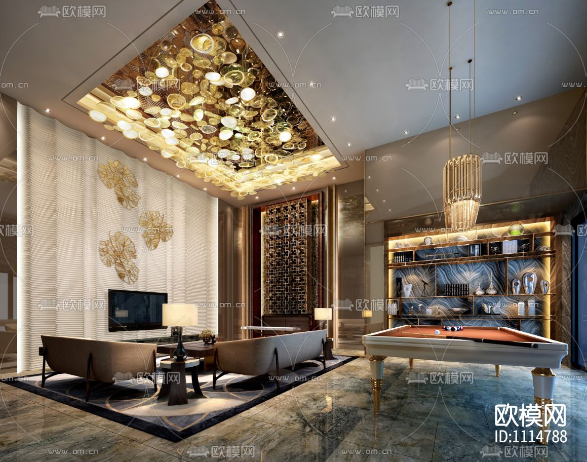 PTang Studio海宁样板间丨效果图+彩屏+施工图+物料书下载（渲染图2）