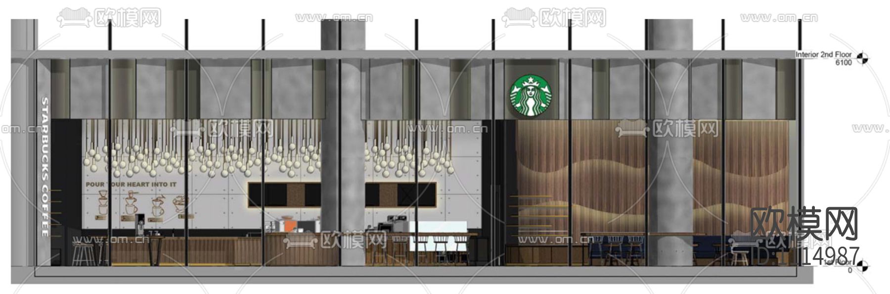 杭州来福士星巴克咖啡丨效果图+施工图CAD+PDF格式下载（渲染图7）