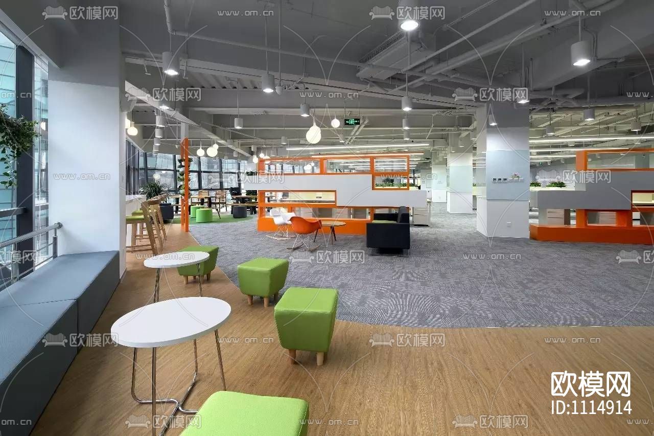 【时尚办公】北京科技园数字山谷2号大厦滴滴出行办公楼丨施工图+实景+材料表下载（渲染图7）