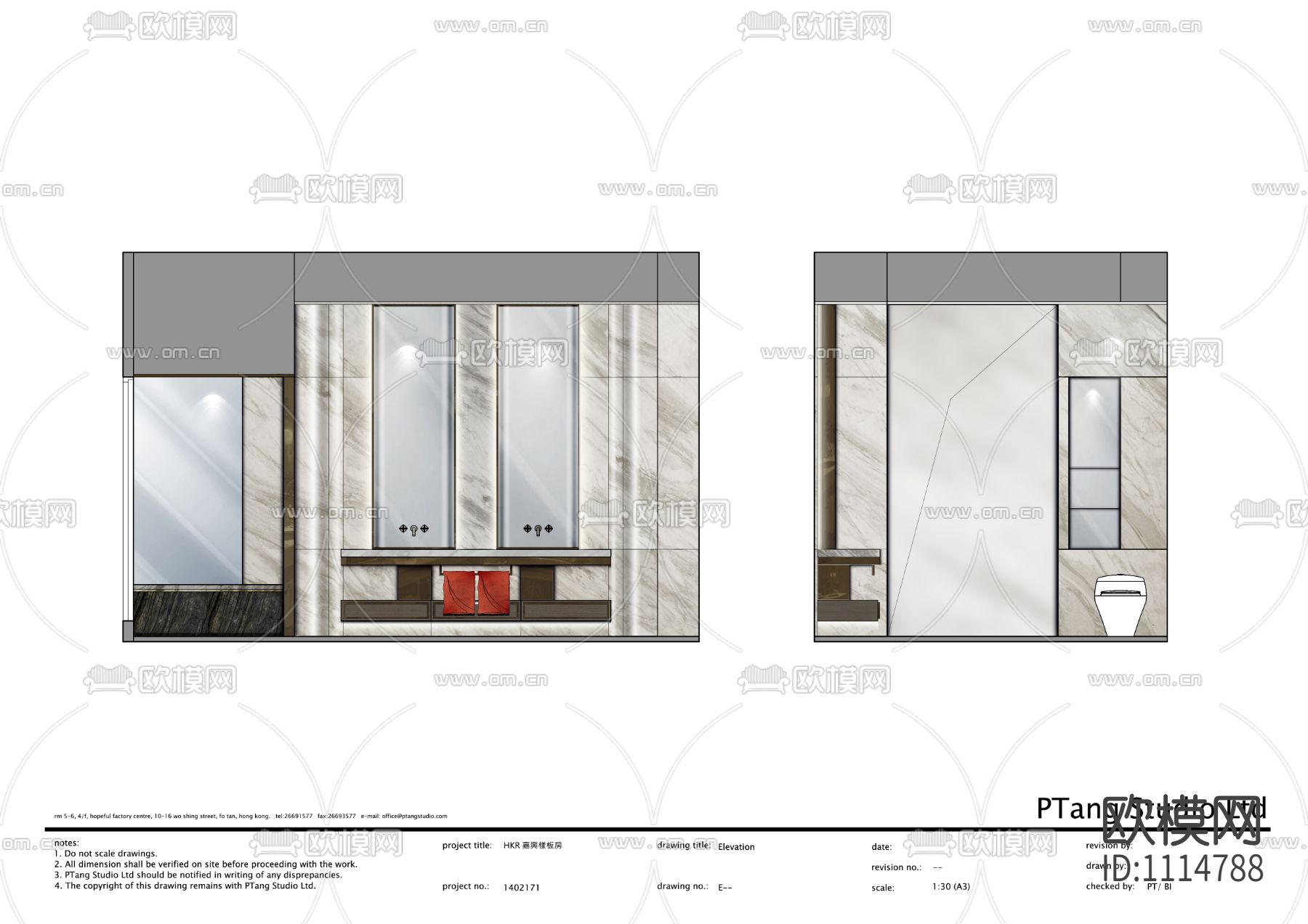 PTang Studio海宁样板间丨效果图+彩屏+施工图+物料书下载（渲染图5）