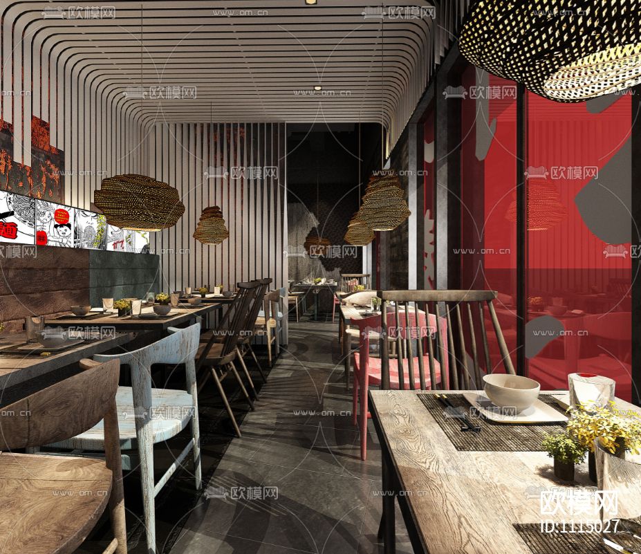 内建筑味千拉面上海西郊百联店 施工图＋效果图下载（渲染图1）