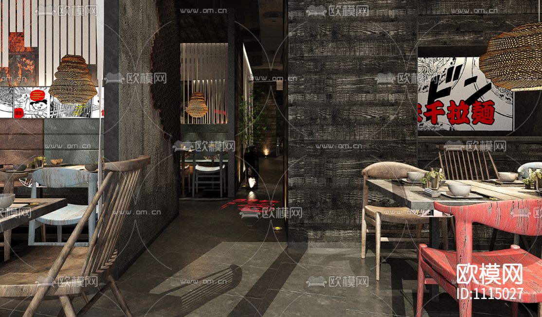 内建筑味千拉面上海西郊百联店 施工图＋效果图下载（渲染图3）