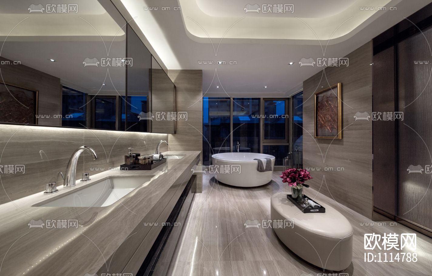 PTang Studio海宁样板间丨效果图+彩屏+施工图+物料书下载（渲染图8）