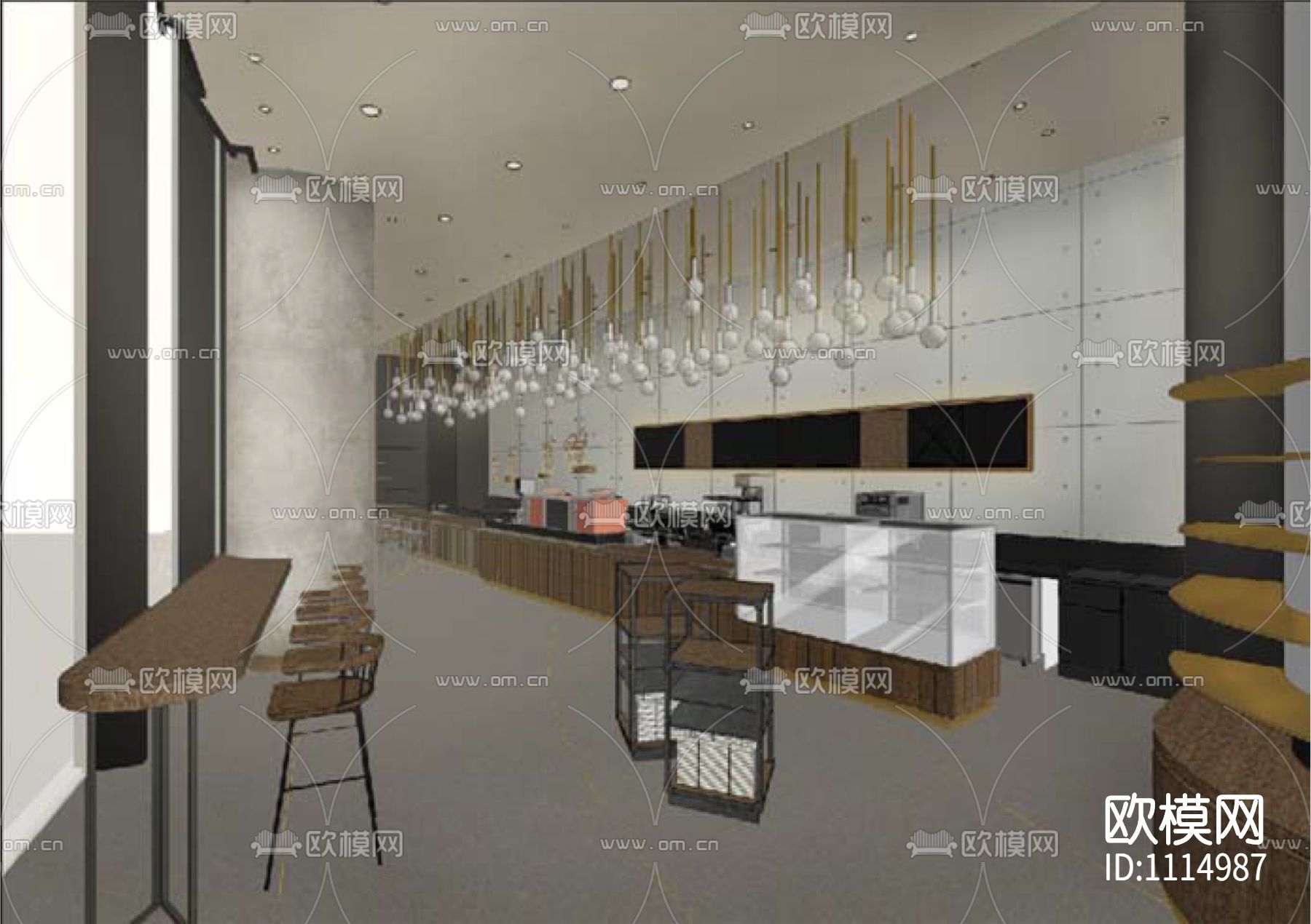 杭州来福士星巴克咖啡丨效果图+施工图CAD+PDF格式下载（渲染图1）