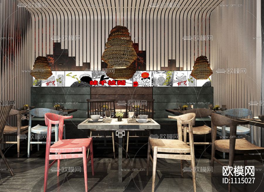 内建筑味千拉面上海西郊百联店 施工图＋效果图下载（渲染图2）