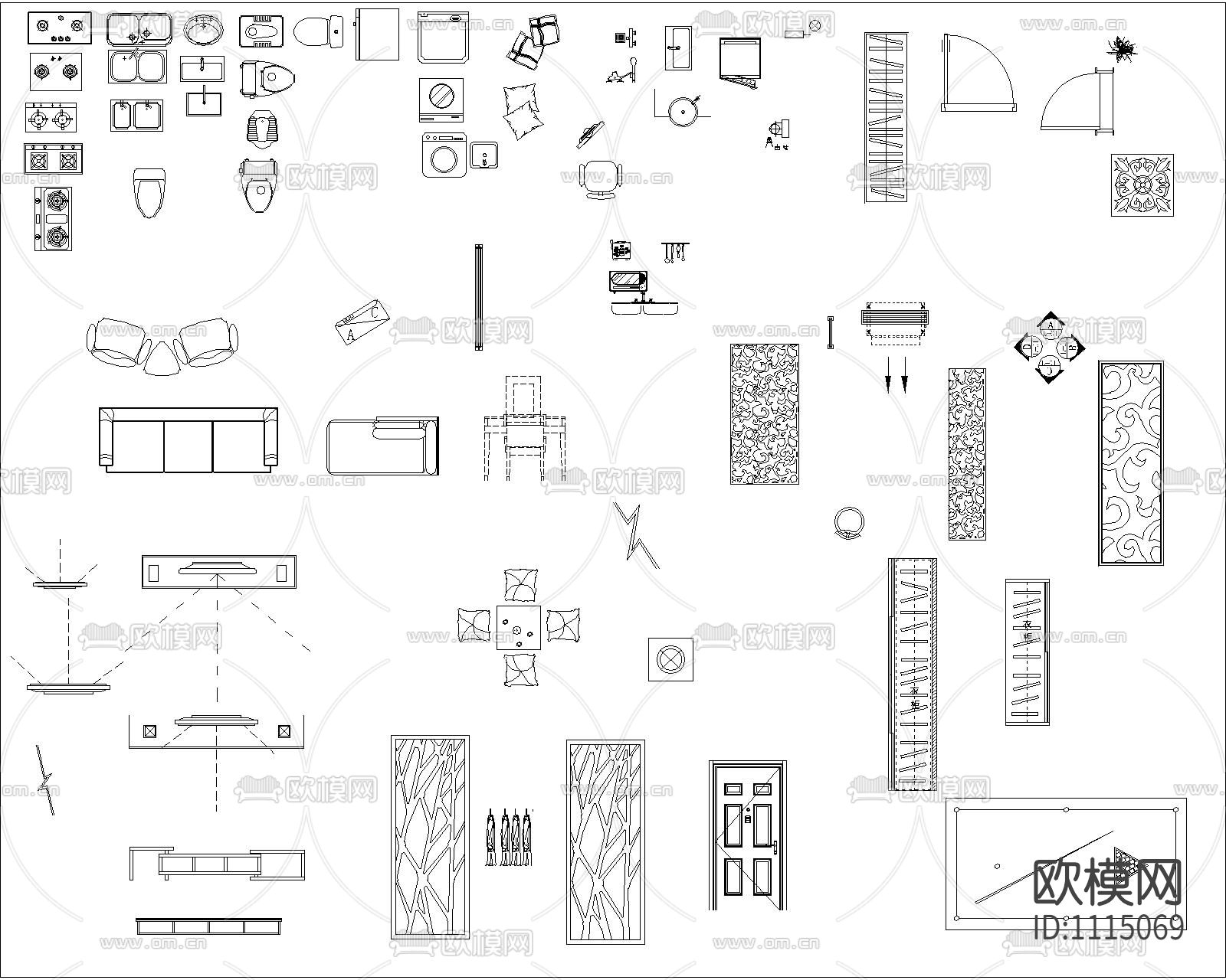 常用CAD模块精品平面立面剖面图库下载（渲染图3）